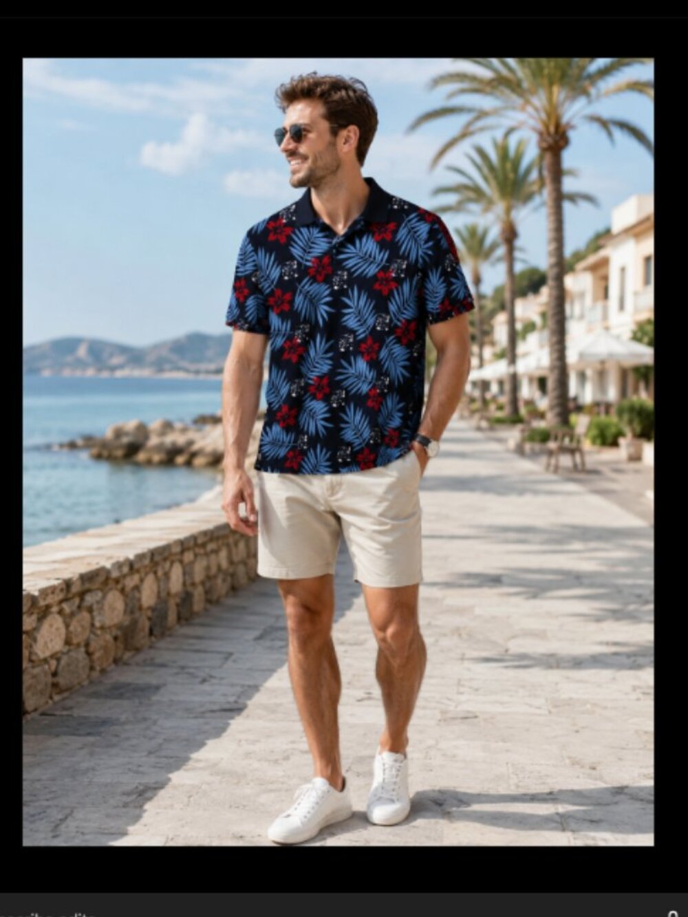 Ralph Lauren Chaps Polo Shirt Golf Hawaiian Tropical Floral Blue Red Size Large